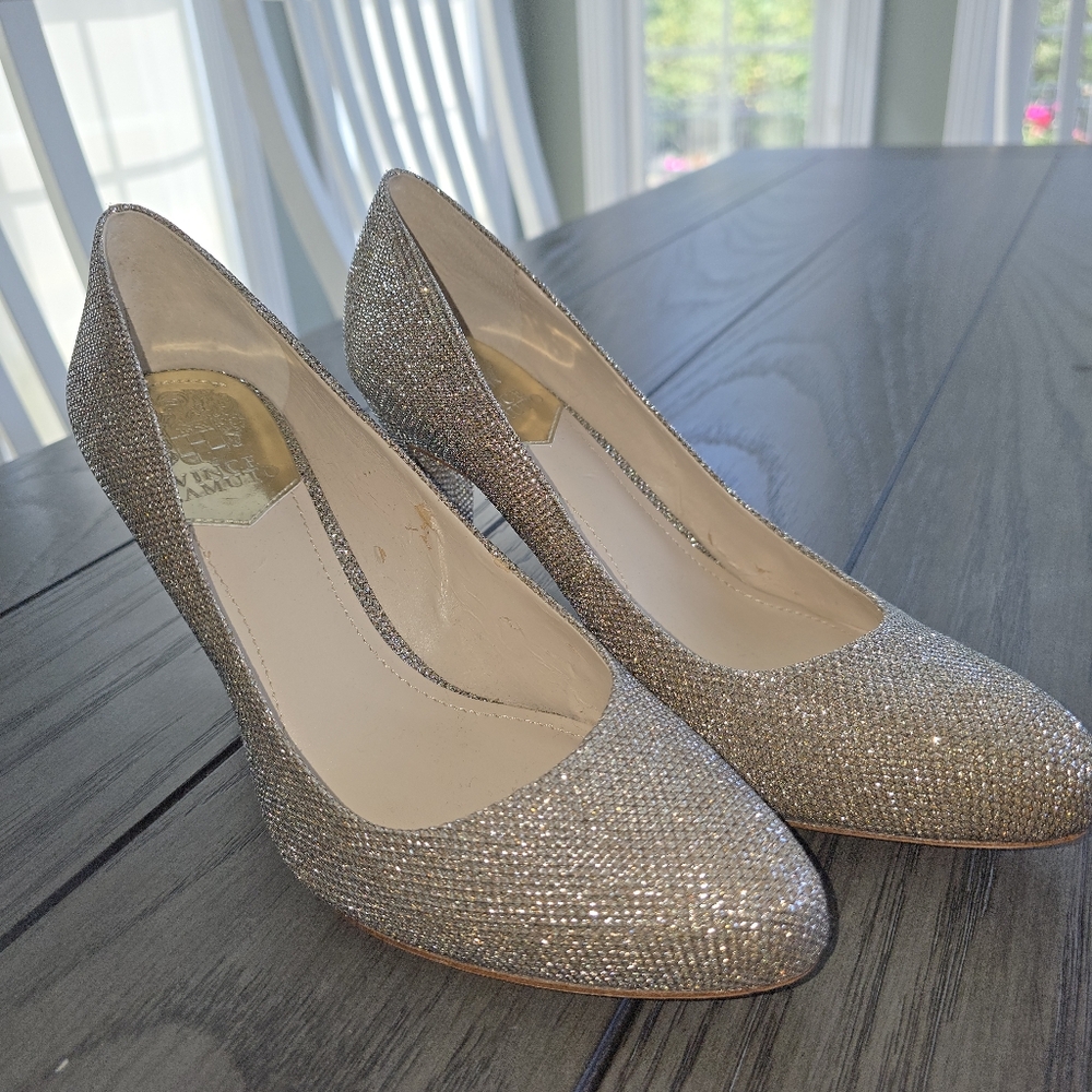 Vince Camuto Shimmering Silver Heels.  No Flaws Or Scuffs On Outside.